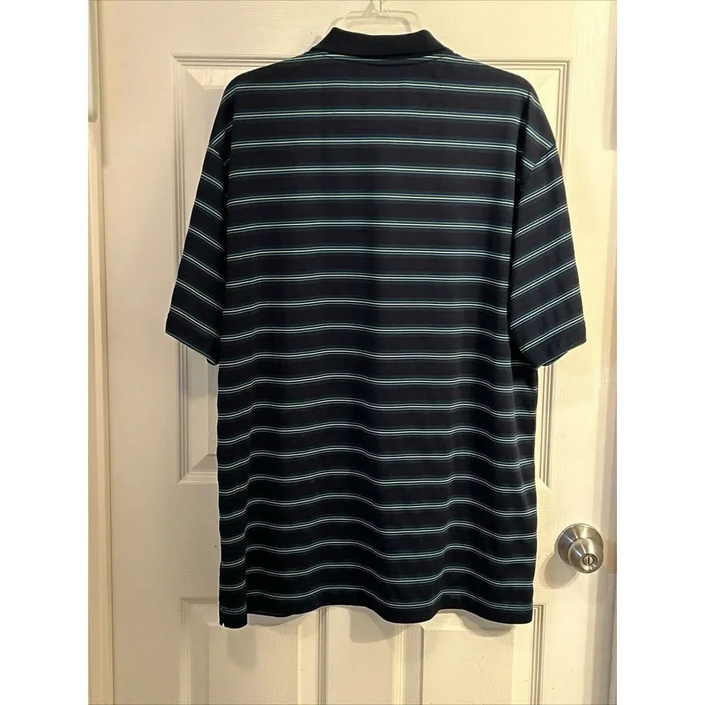 Nike Golf Men Polo Shirt XL Blue Yellow Striped Short Sleeve‎ Lightweight